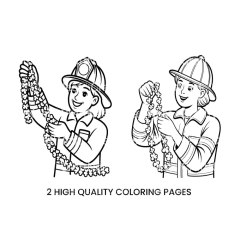 Firefighter Girl with Flower Garland Coloring Books