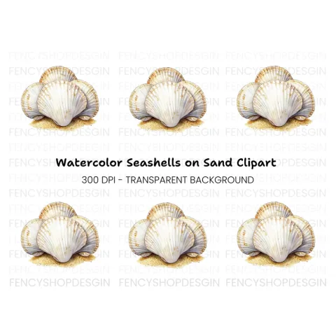 Scallop Shells on Sandy Base Clipart Bundle