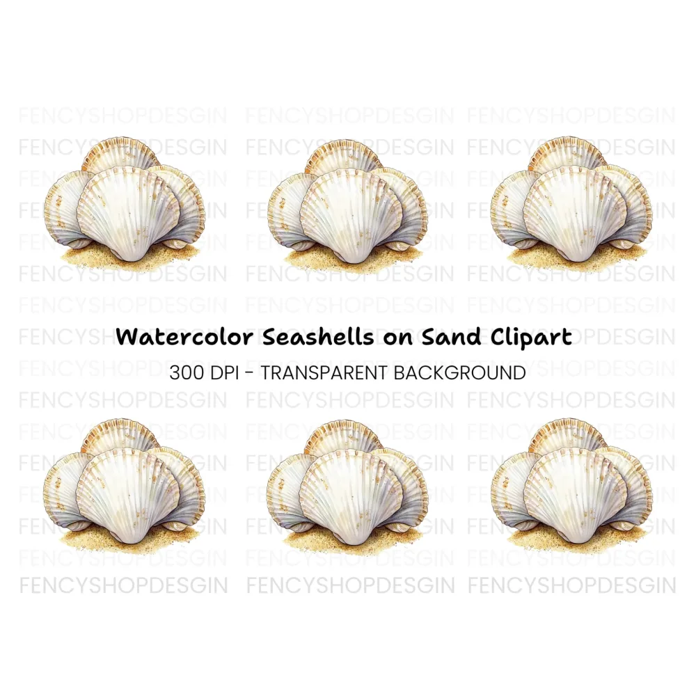 Scallop Shells on Sandy Base Clipart Bundle