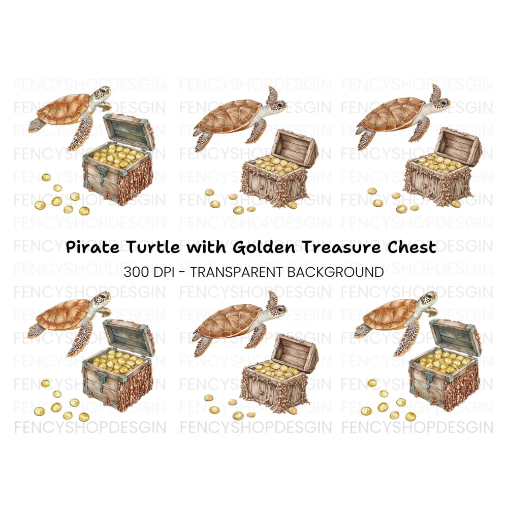 Treasure Chest and Turtle Clipart Bundle