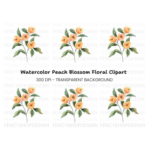 Orange Flower Branch Clipart Bundle