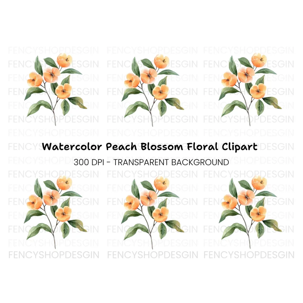 Orange Flower Branch Clipart Bundle