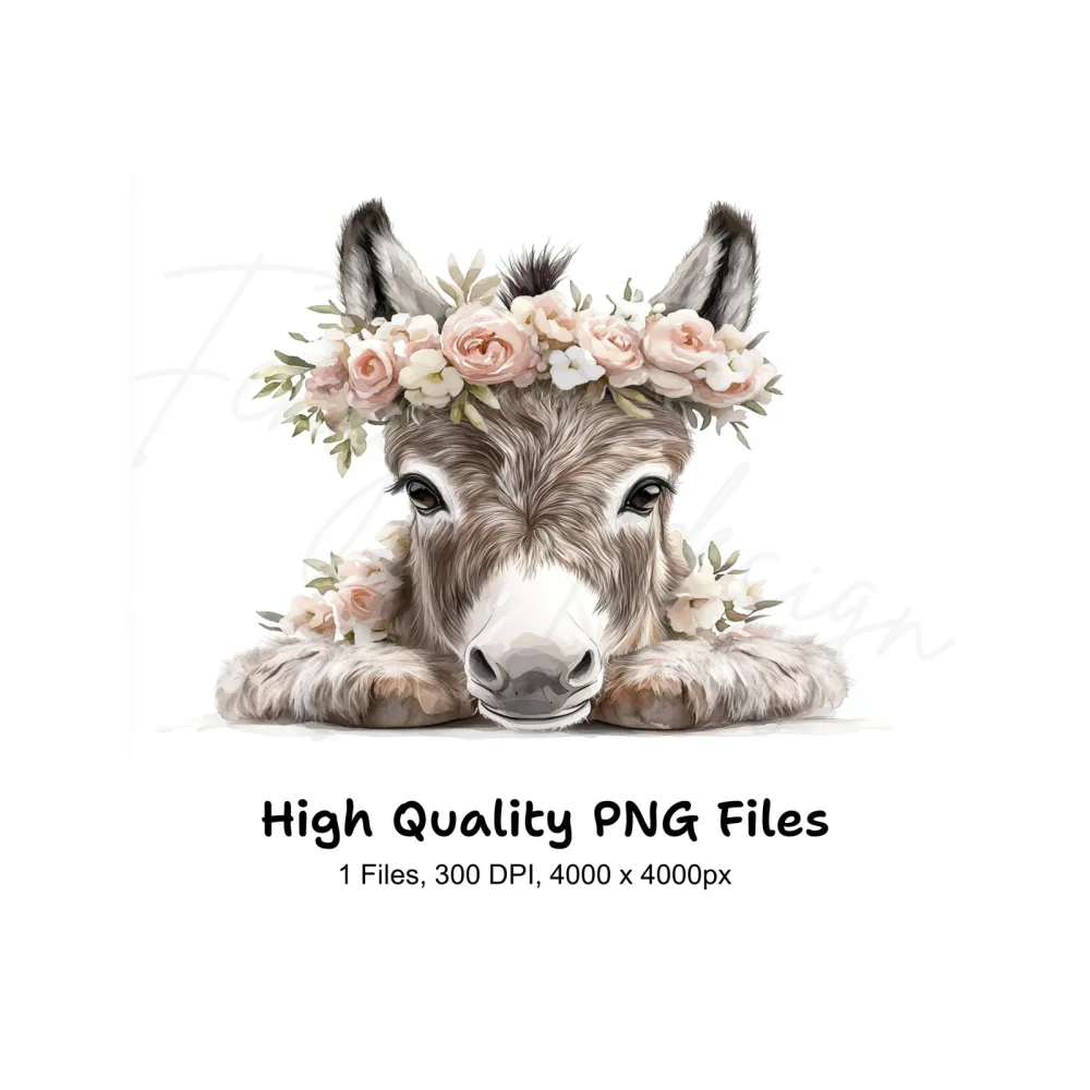 Adorable Donkey with Floral Crown Clipart Bundle