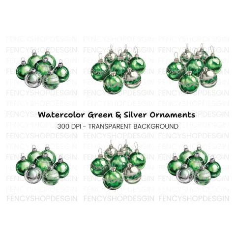 Green Silver Ornaments Clipart Bundle