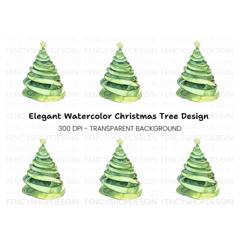 Ribbon Christmas Tree Clipart Bundle
