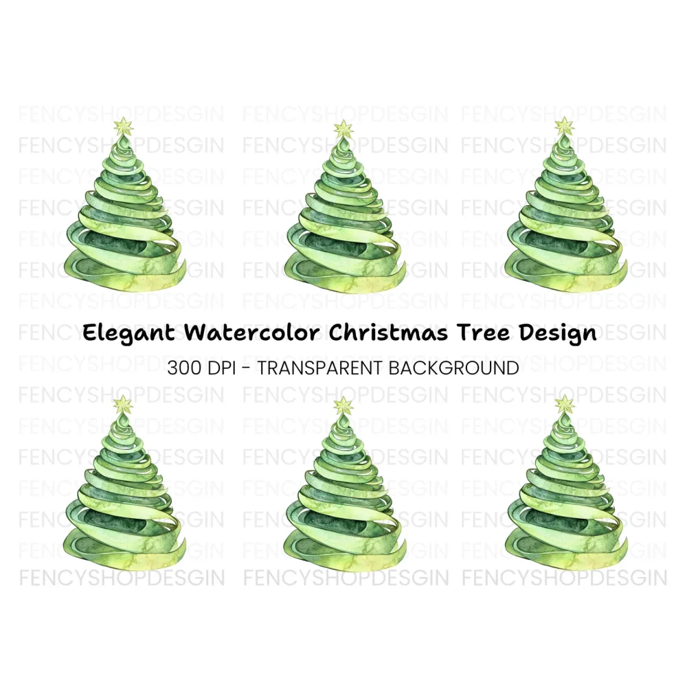 Ribbon Christmas Tree Clipart Bundle
