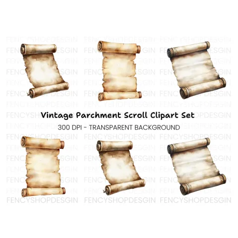 Rustic Parchment Scroll Clipart Bundle