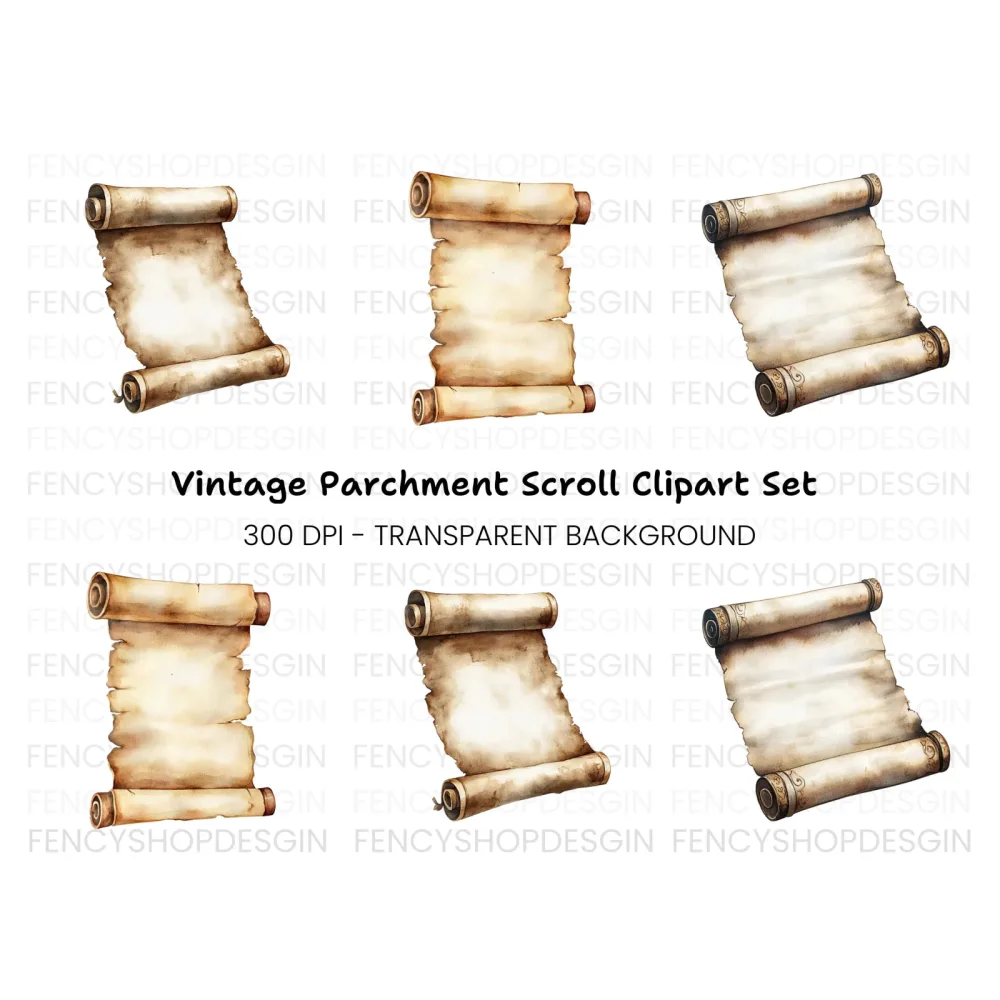 Rustic Parchment Scroll Clipart Bundle