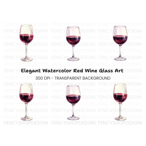 Deep Red Wine Glasses Clipart Bundle