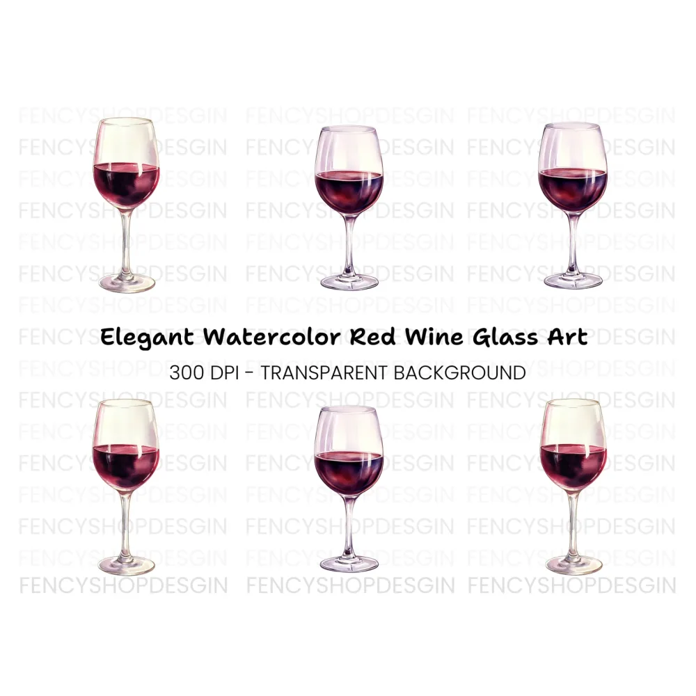 Deep Red Wine Glasses Clipart Bundle