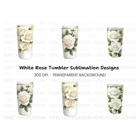 White Rose Tumbler Clipart Bundle