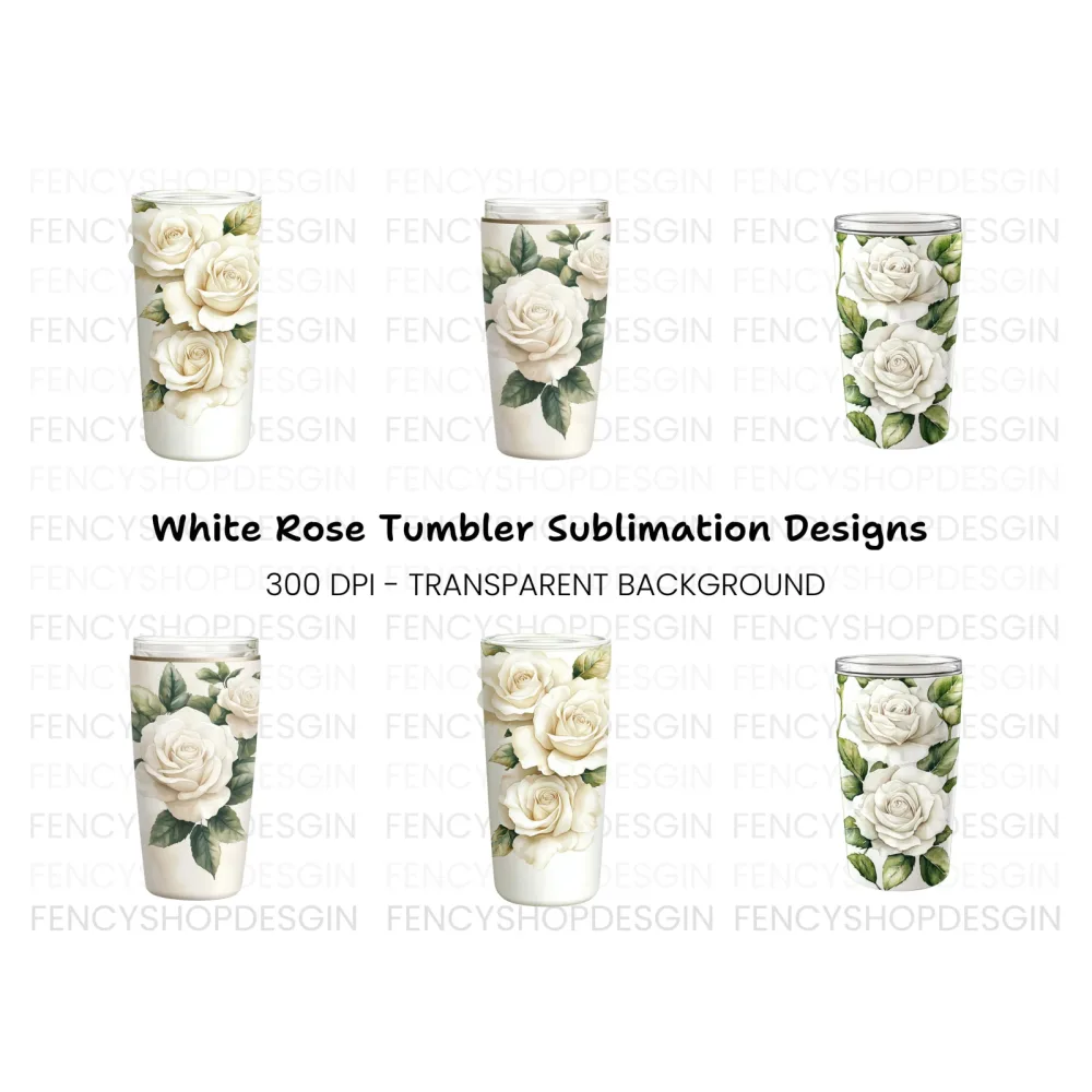 White Rose Tumbler Clipart Bundle
