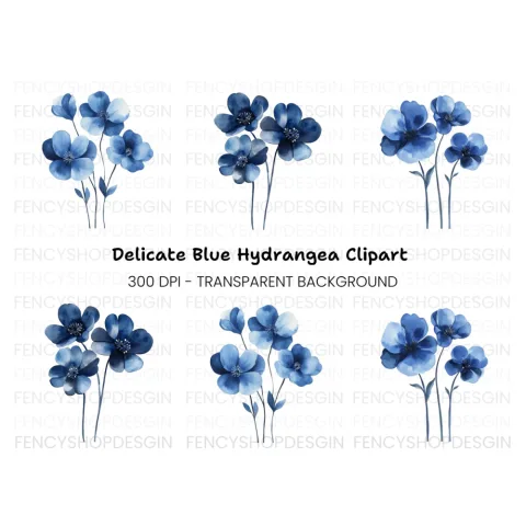 Blue Flowers Clipart Bundle