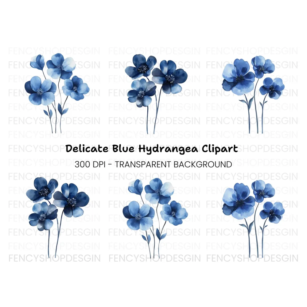 Blue Flowers Clipart Bundle