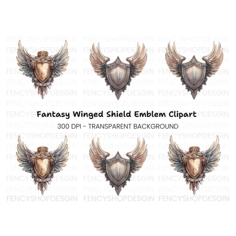 Two Winged Shields Clipart Bundle