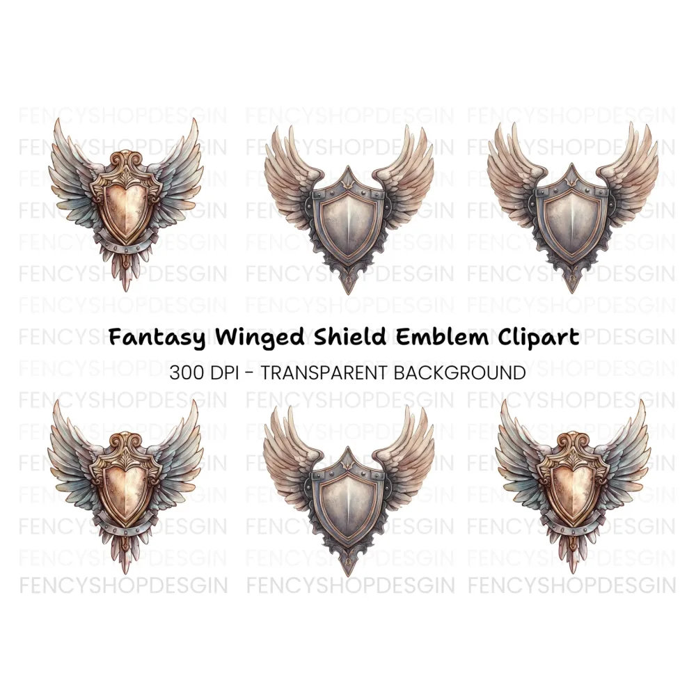 Two Winged Shields Clipart Bundle