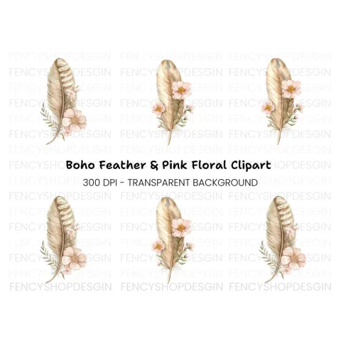 Boho Feather Floral Clipart Bundle