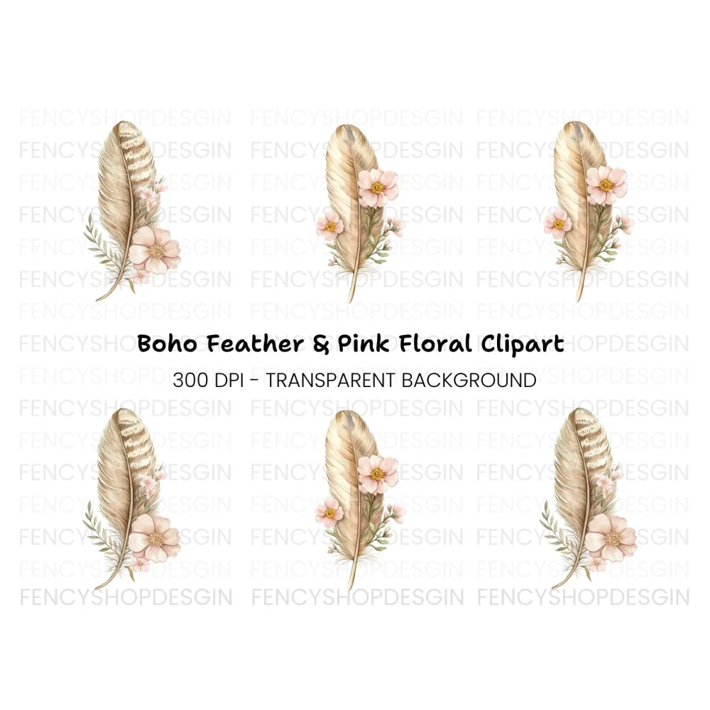 Boho Feather Floral Clipart Bundle