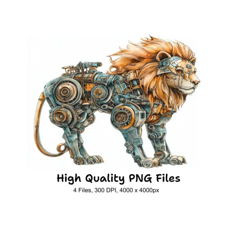 Steampunk Lion Clipart Bundle