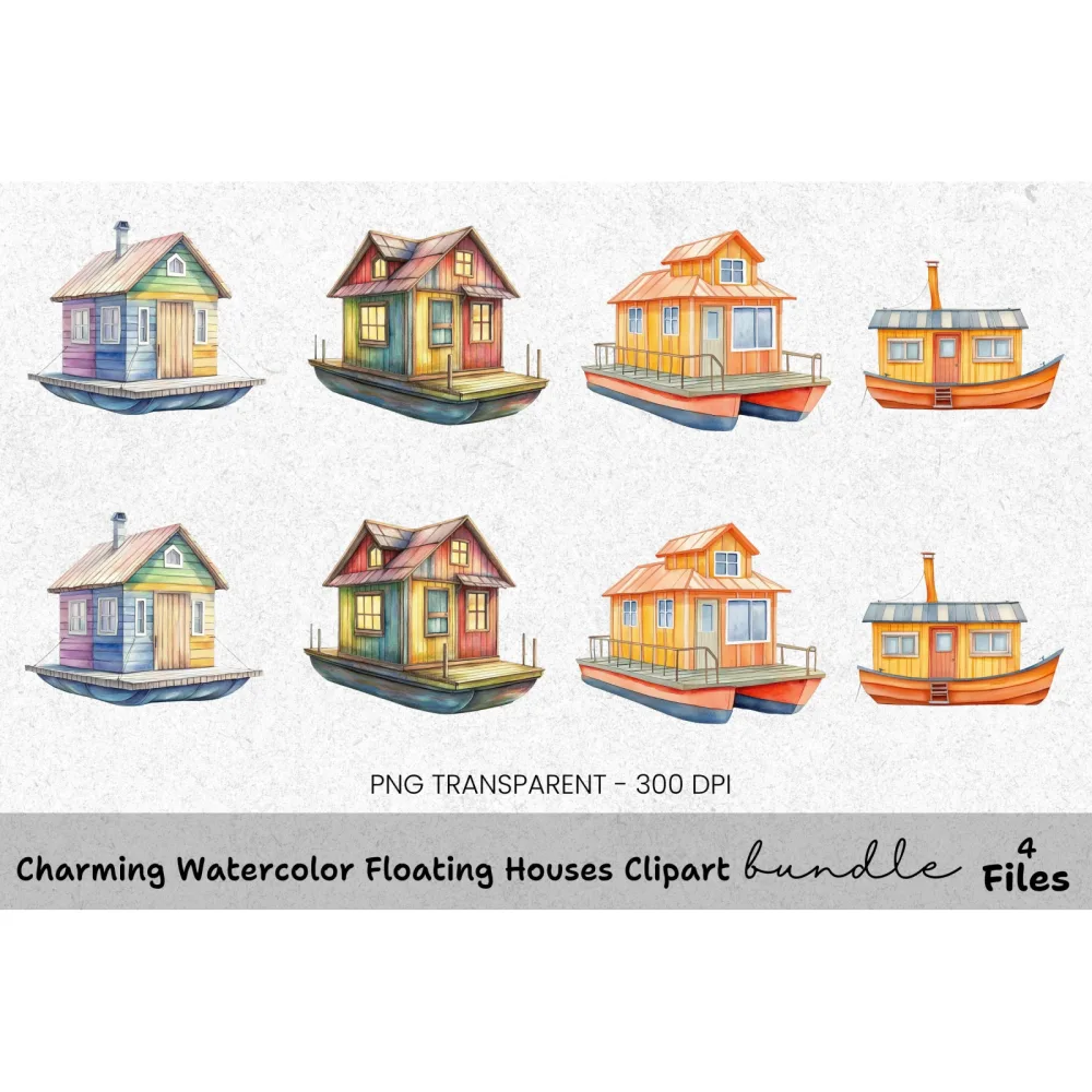 Charming Floating Houses Clipart Bundle