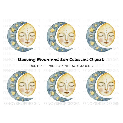 Sleeping Moon and Sun Clipart Bundle