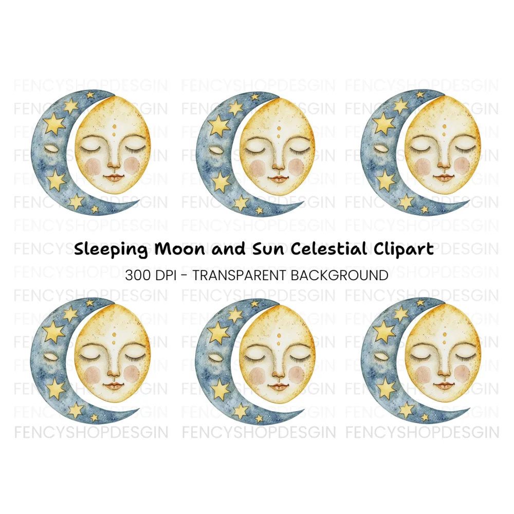 Sleeping Moon and Sun Clipart Bundle