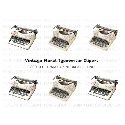 Vintage Typewriter Floral Clipart Bundle