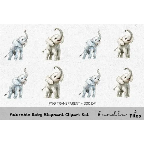 Adorable Baby Elephant Clipart Bundle