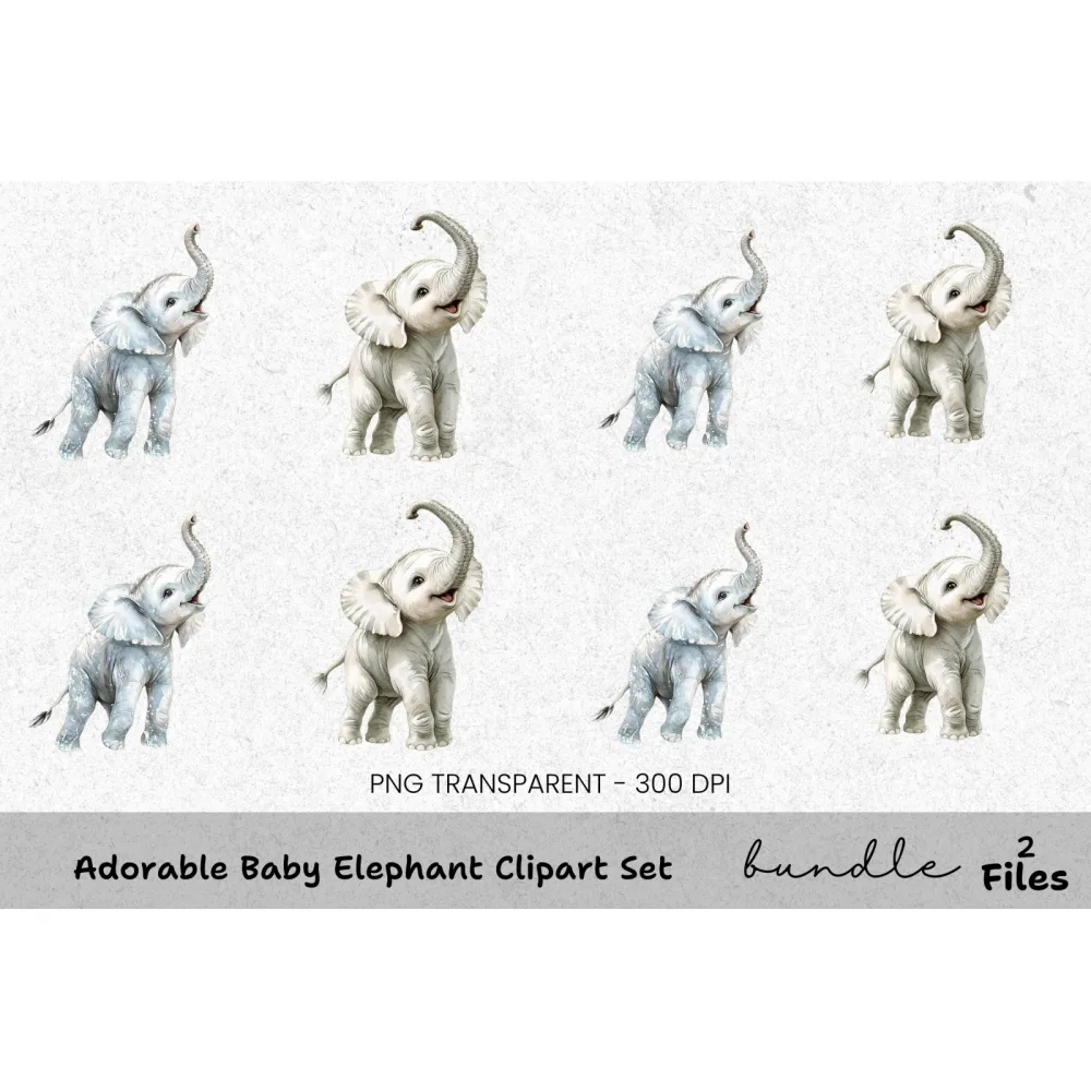 Adorable Baby Elephant Clipart Bundle