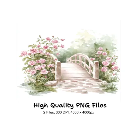 Pink Rose Garden Bridge Clipart Bundle