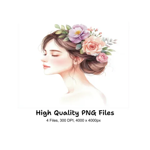 Elegant Women with Flower Crowns Clipart Bundle