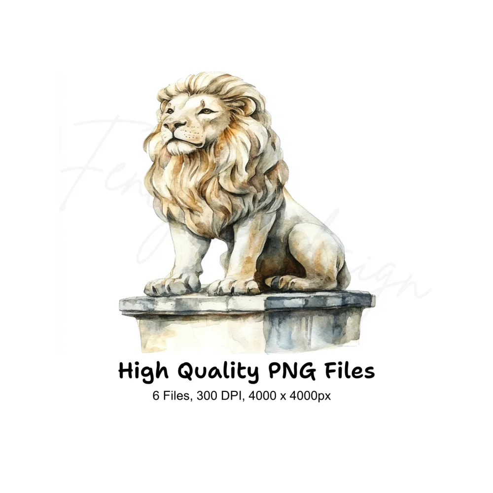 Majestic Lion Statues Clipart Bundle