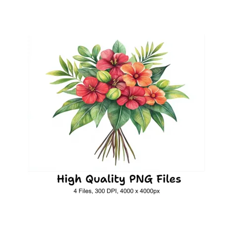 Tropical Hibiscus Flower Bouquets Clipart Bundle