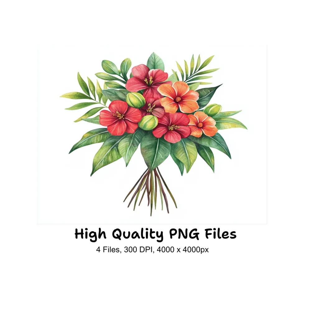 Tropical Hibiscus Flower Bouquets Clipart Bundle
