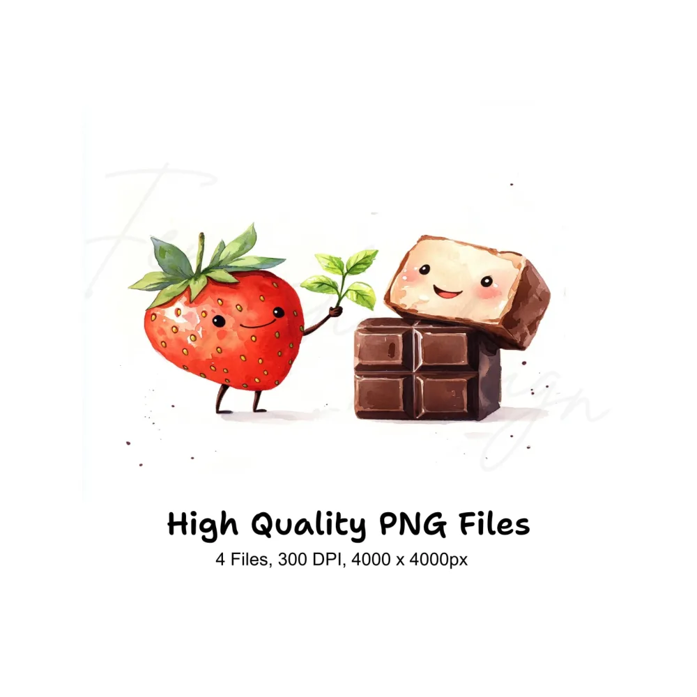 Cute Strawberry and Chocolate Friends Clipart Bundle
