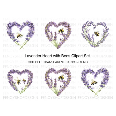 Lavender Heart with Bee Clipart Bundle