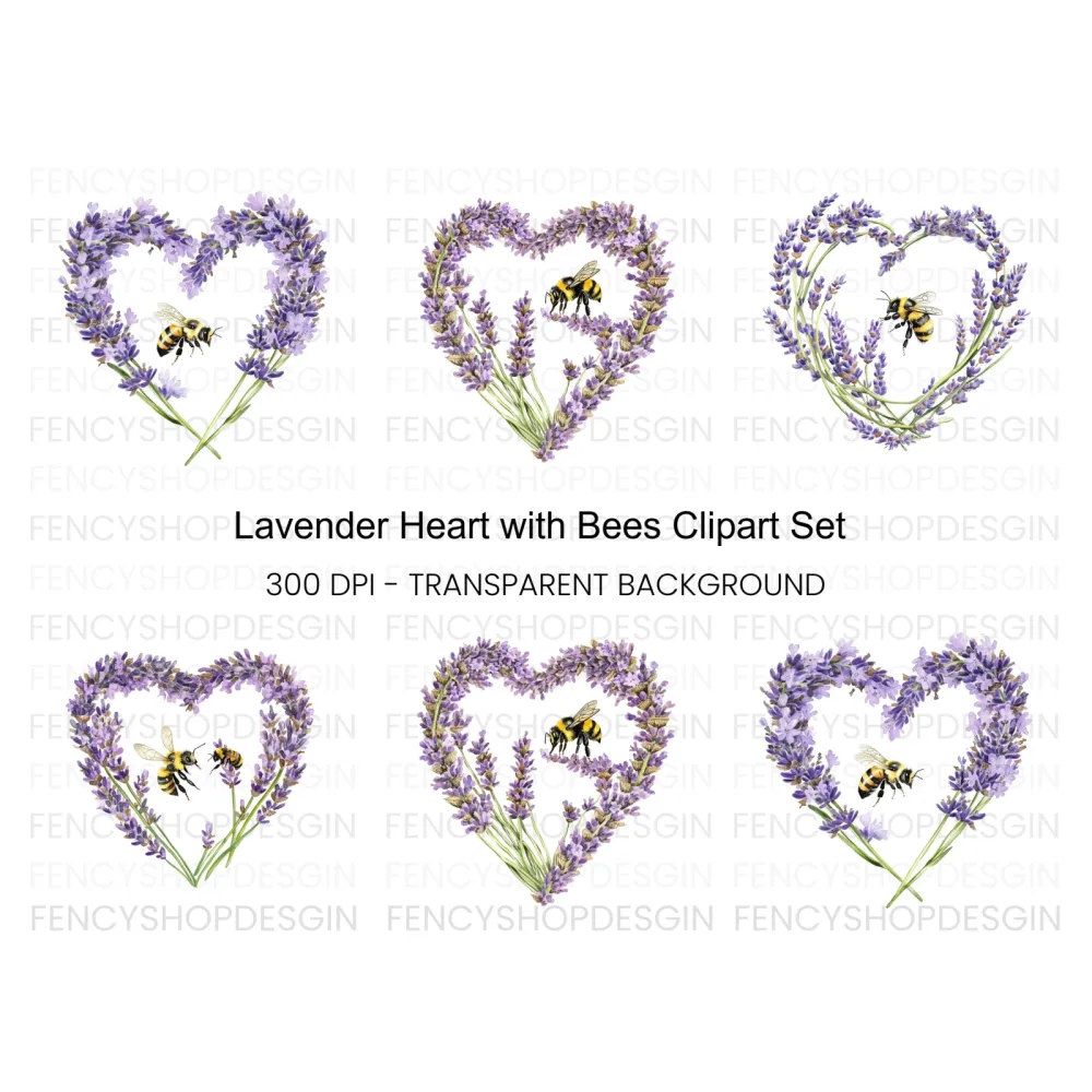 Lavender Heart with Bee Clipart Bundle
