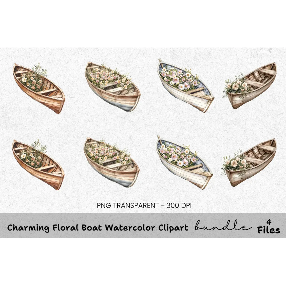 Charming Floral Boat Clipart Bundle