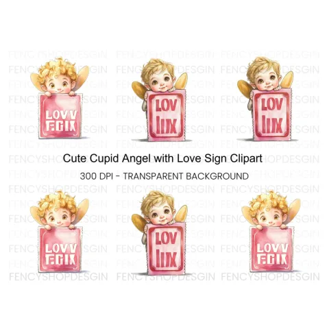 Cute Cupid Angels Love Signs Clipart Bundle