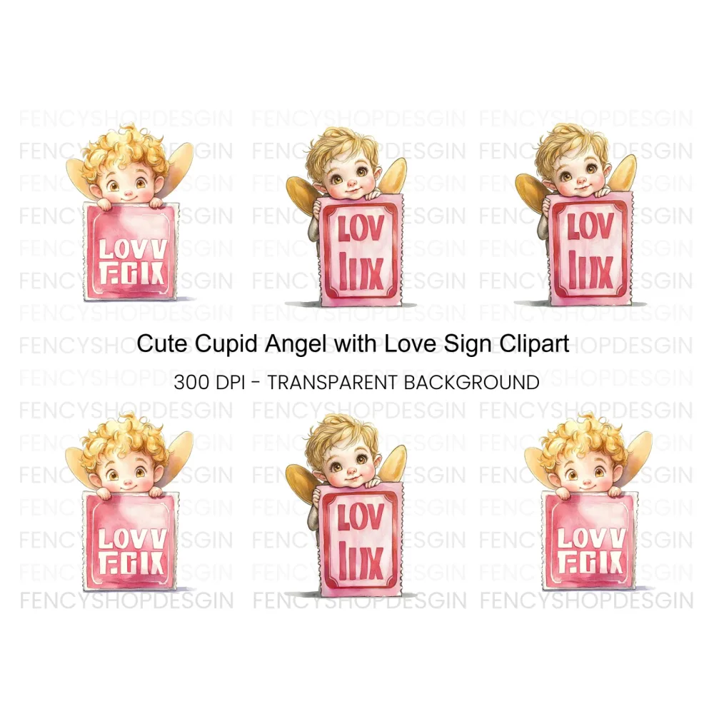 Cute Cupid Angels Love Signs Clipart Bundle