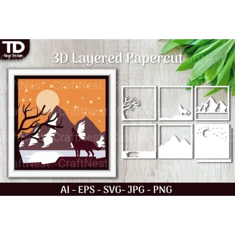 Shadow Box Animal Scene Layered Papercut SVG