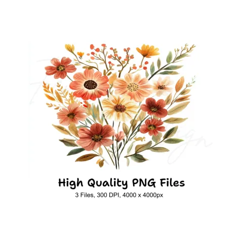 Warm Toned Autumn Flower Bouquets Clipart Bundle