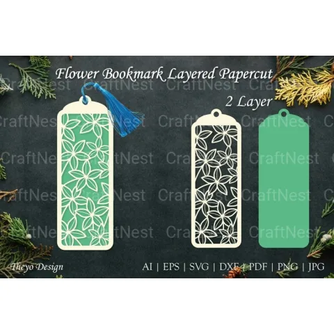 Flower Bookmarks Layered Papercut SVG