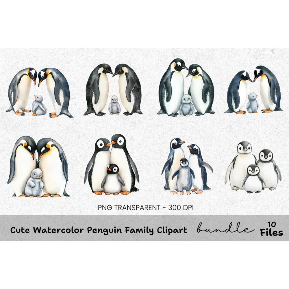 Cute Penguin Family Clipart Bundle