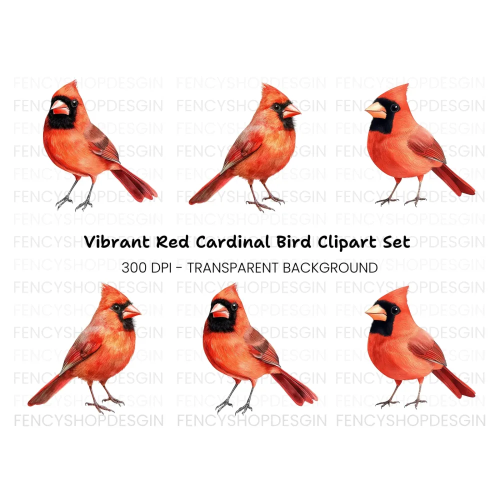 Vibrant Red Cardinal Bird Clipart Bundle