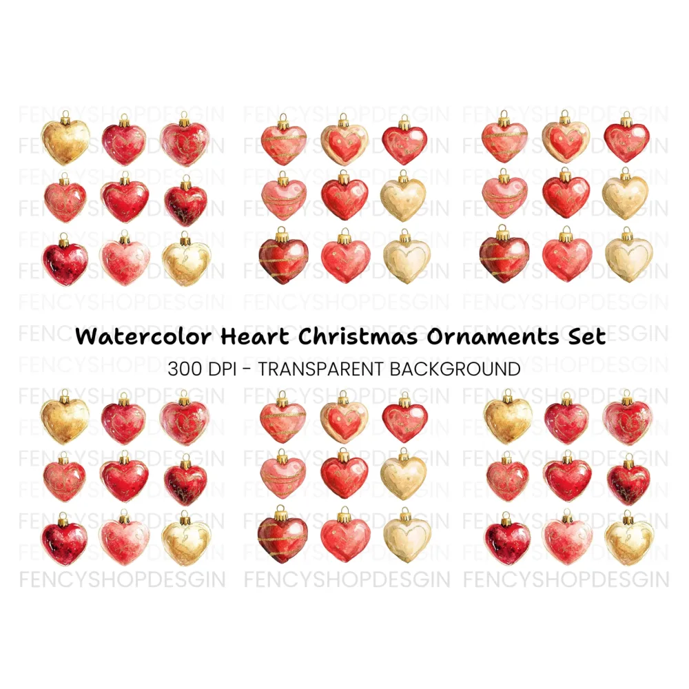 Heart Christmas Ornaments Clipart Bundle