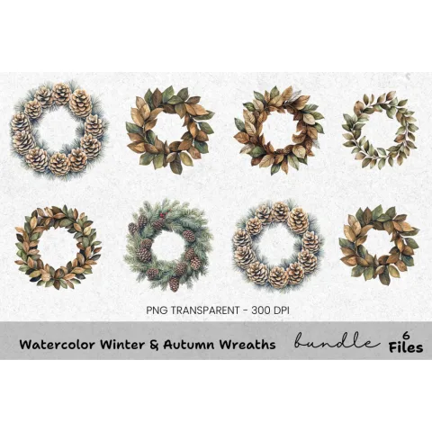 Winter Autumn Wreaths Clipart Bundle