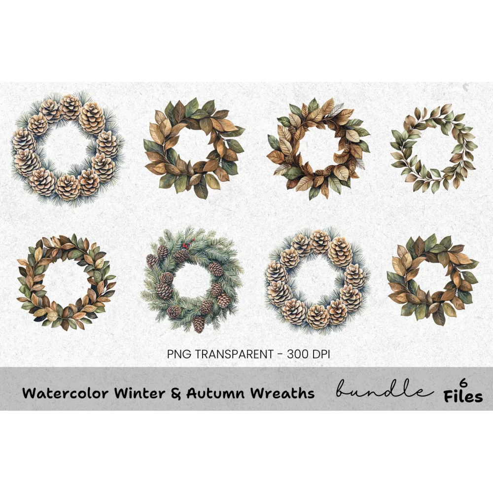 Winter Autumn Wreaths Clipart Bundle