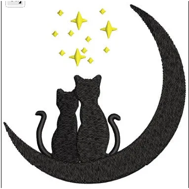 Cat With Moon Embroidery Design