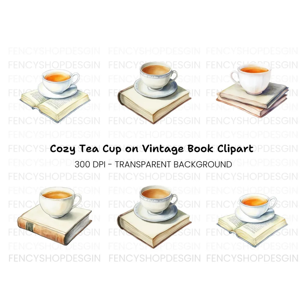 Tea Cups and Books Clipart Bundle